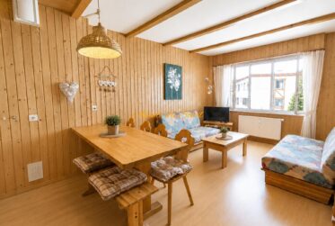 À louer pour la saison d'hiver 26/27, ce cosy appartement 2.5 pièces au centre de Crans !